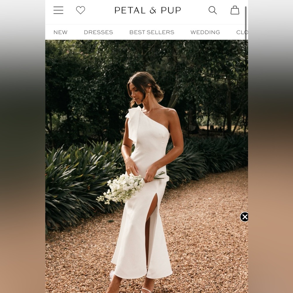 Petal & Pup Ivory One-Shoulder Gown with Slit
